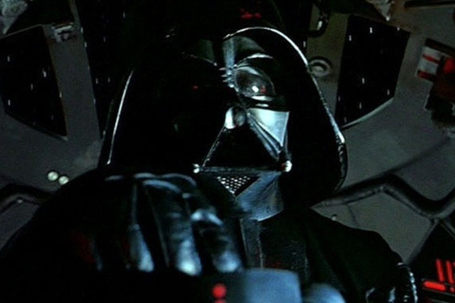 image of Darth Vader in his Tie Fighter