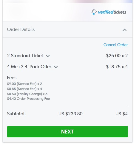 image of actual ticket prices from Ticketmaster