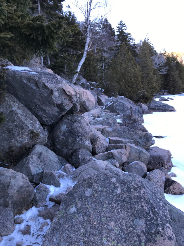 Jordan Pond rocky hiking path in Maine